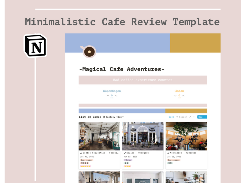 Cafe Review Minimalistic Notion Template