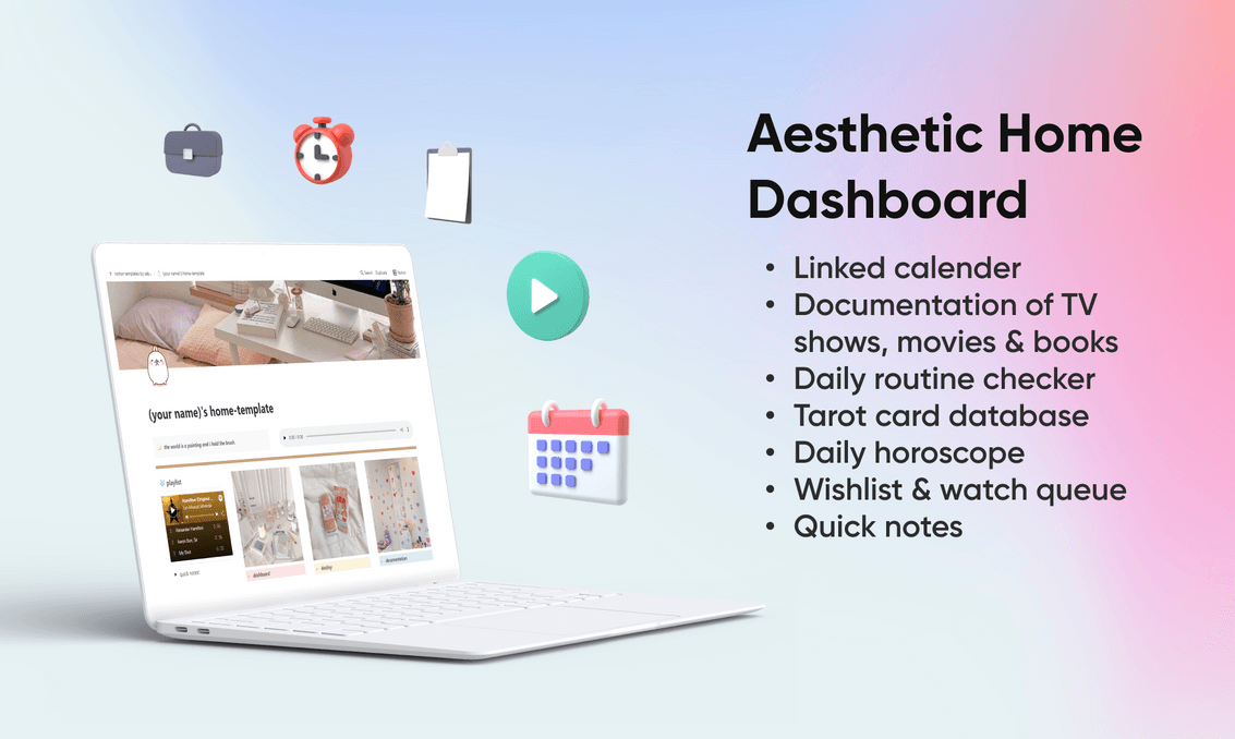 Aesthetic Home Dashboard | Free Notion Template | Prototion