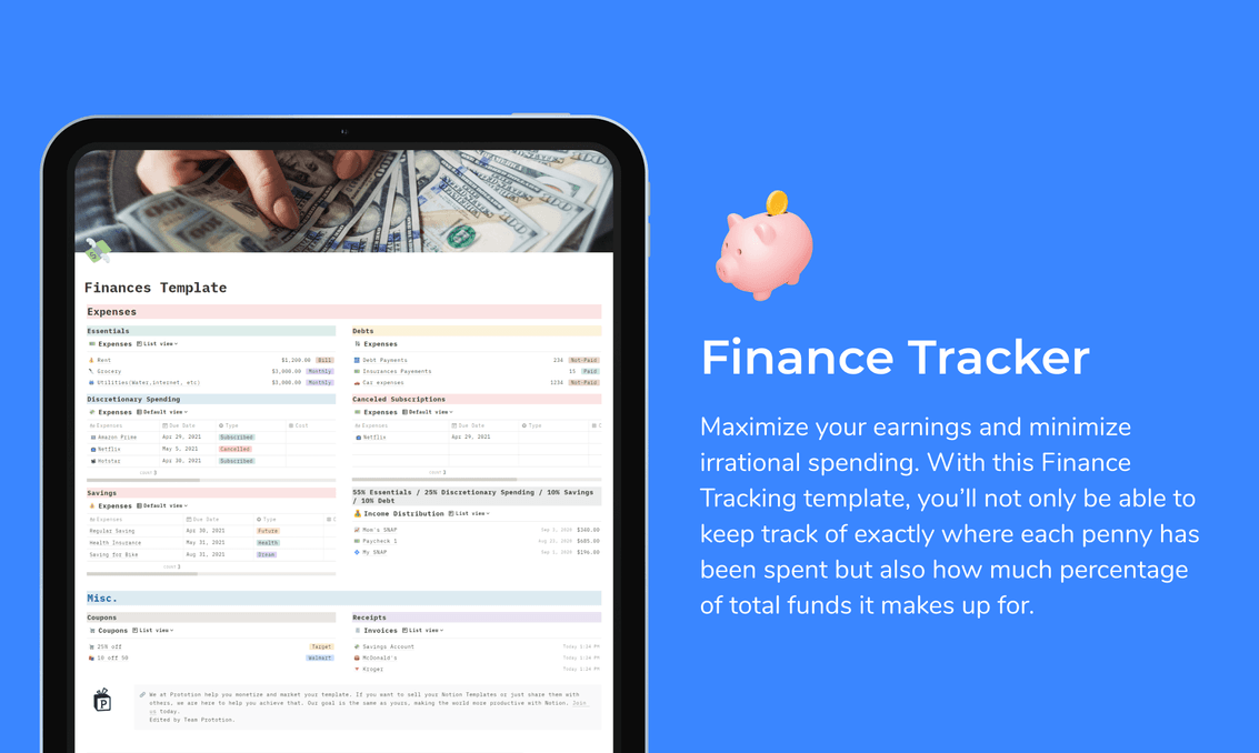 Finance Tracker | Free Notion Template | Prototion