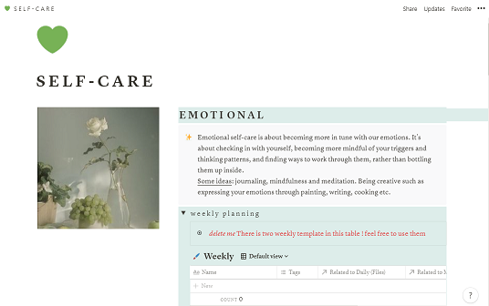 Self Care | Free Notion Template | Prototion