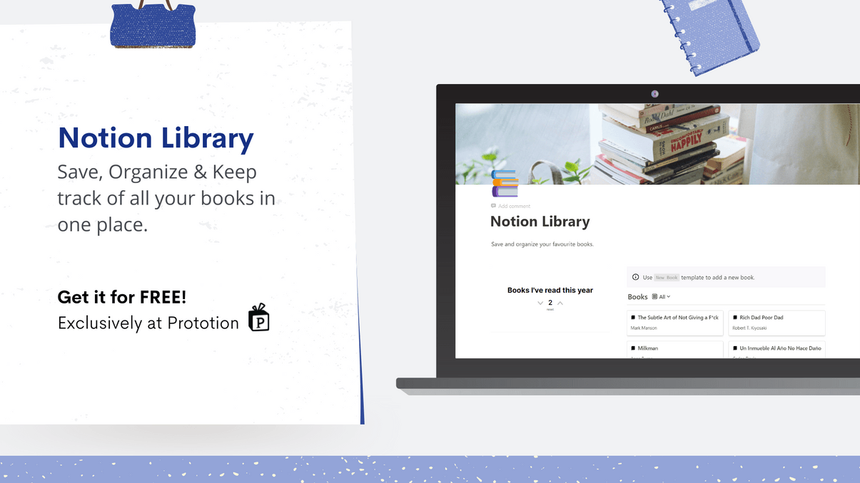Notion library template| Free Notion Template| Prototion
