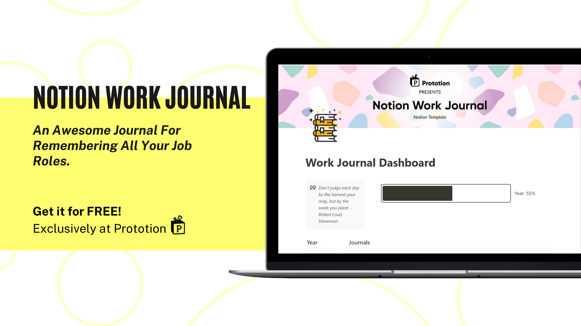 Work Journal Dashboard | Free Notion Template| Prototion