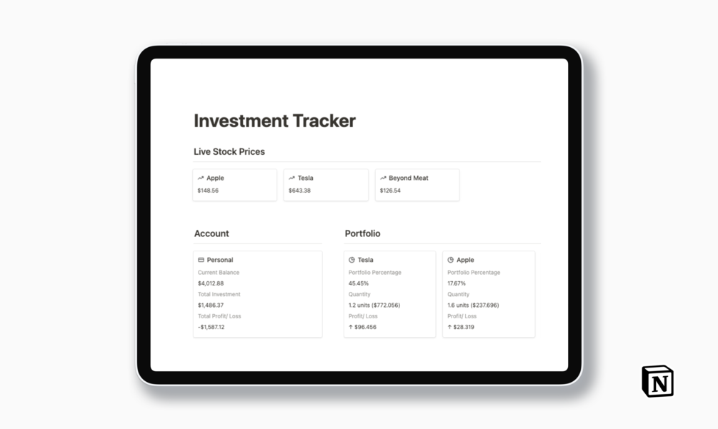 Investment Tracker Notion Template | Prototion