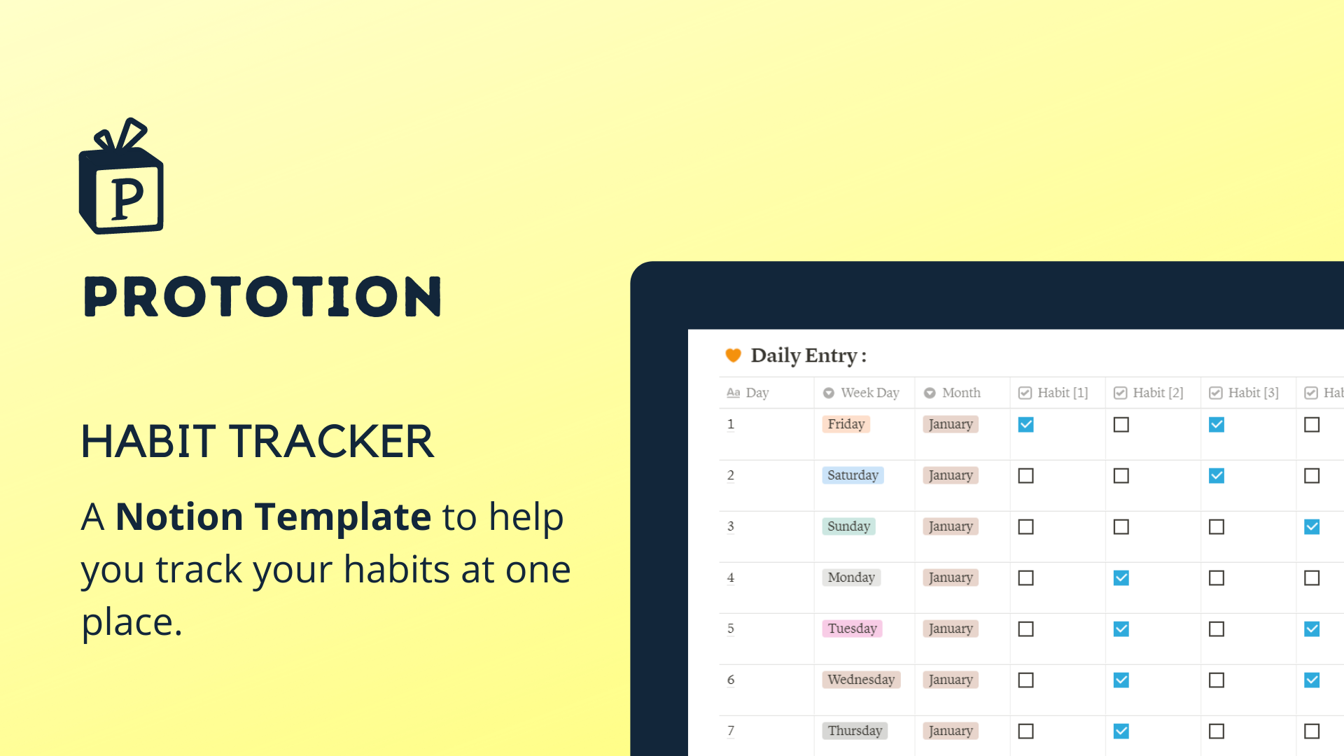 Daily Habit Tracker | Aesthetic Notion Template | Prototion