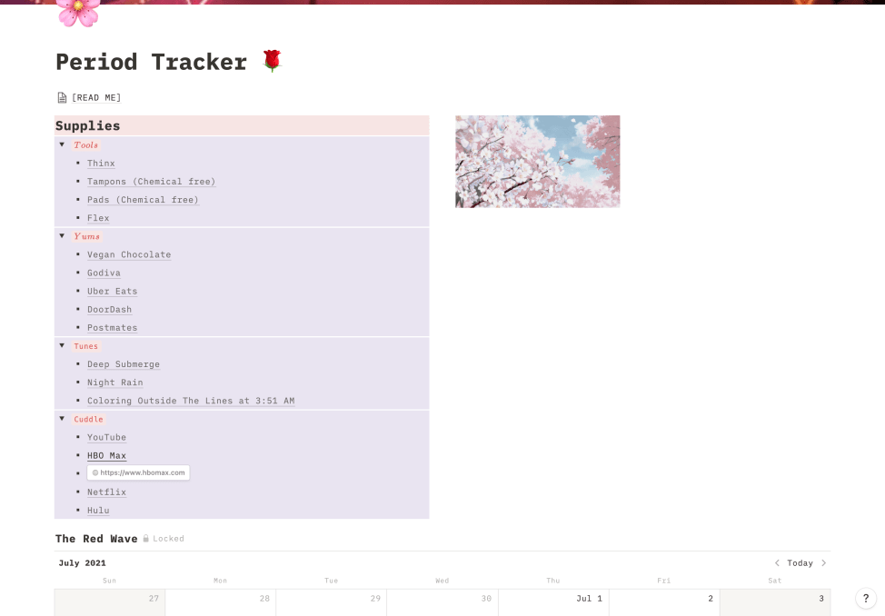 Period Tracker | Buy Notion Template | Prototion