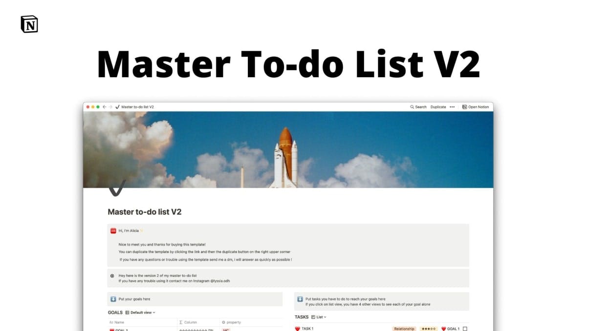 Master to-do list V2 | Buy Notion Template | Prototion