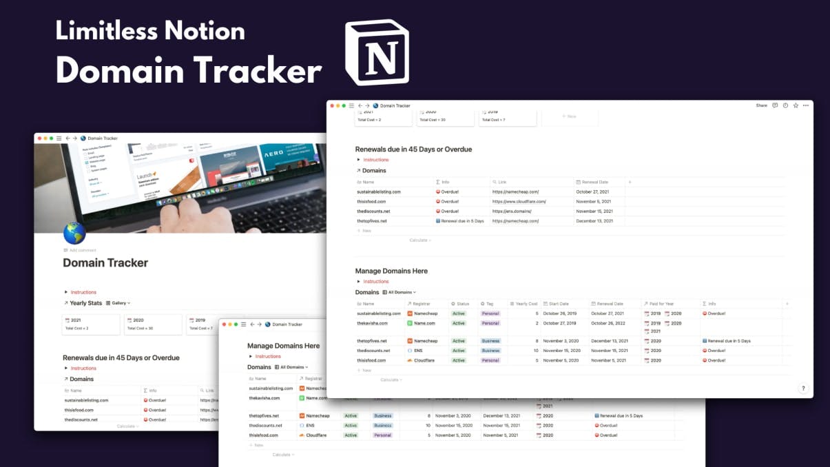 Domain Tracker | Notion Template | Prototion