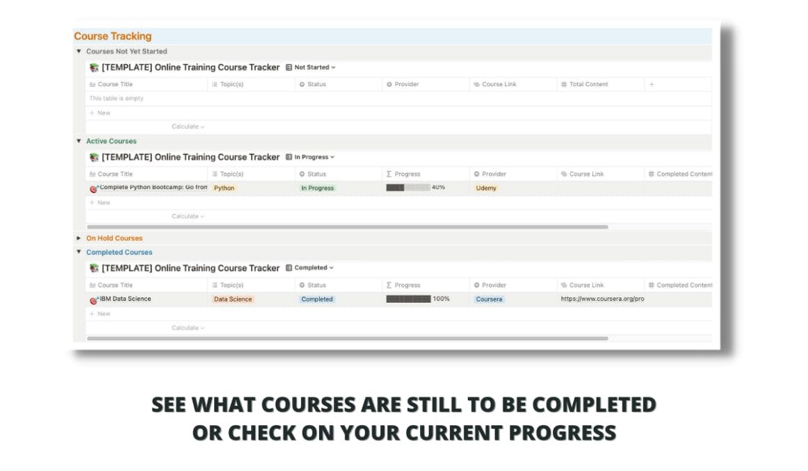 Online Training Dashboard | Prototion | Buy Notion Template