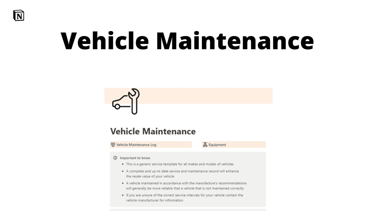 Vehicle Maintenance | Prototion | Buy Notion Template