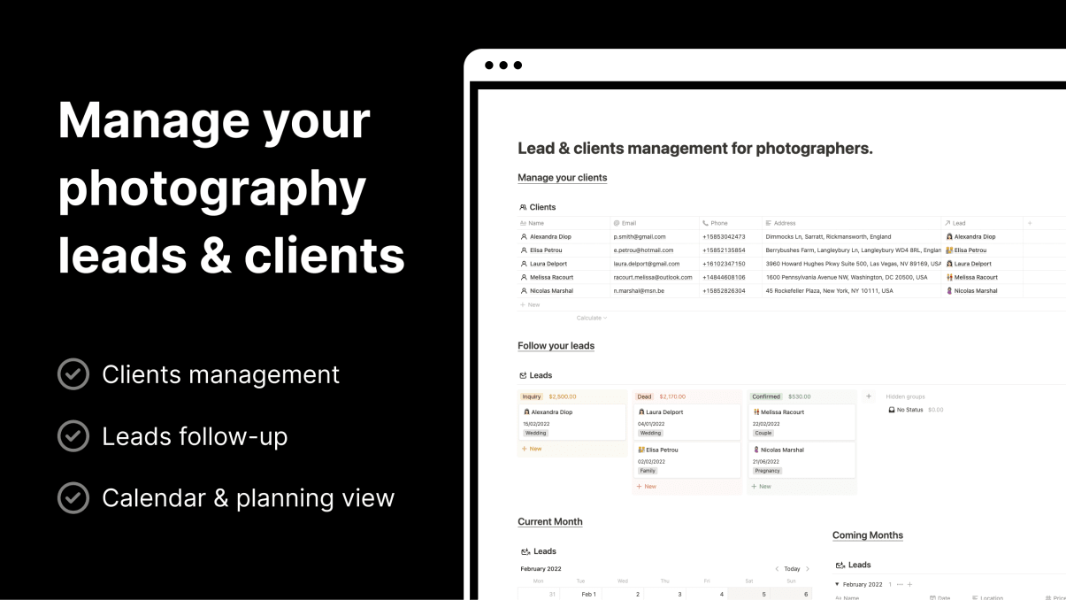 Photography lead & client management | Prototion