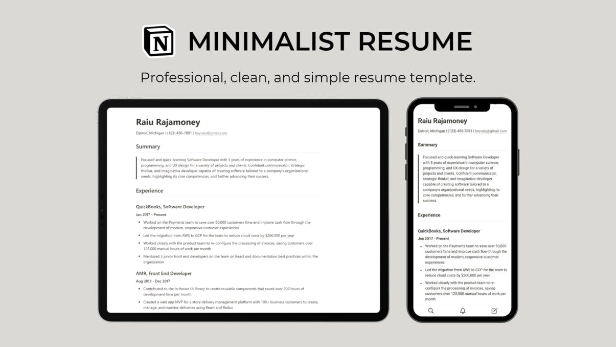 Minimalist Resume Template | Prototion | Get Notion Template