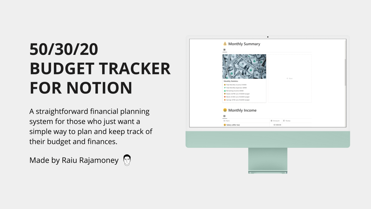 50/30/20 Budget Tracker | Prototion | Buy Notion Template