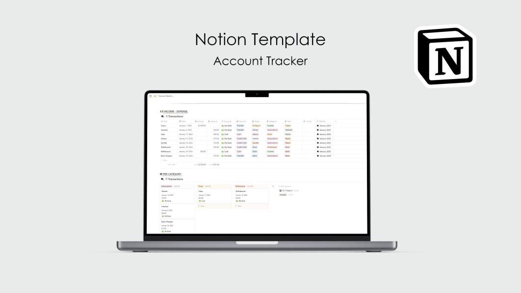 Notion Template - Account Tracker - Gestion Finances