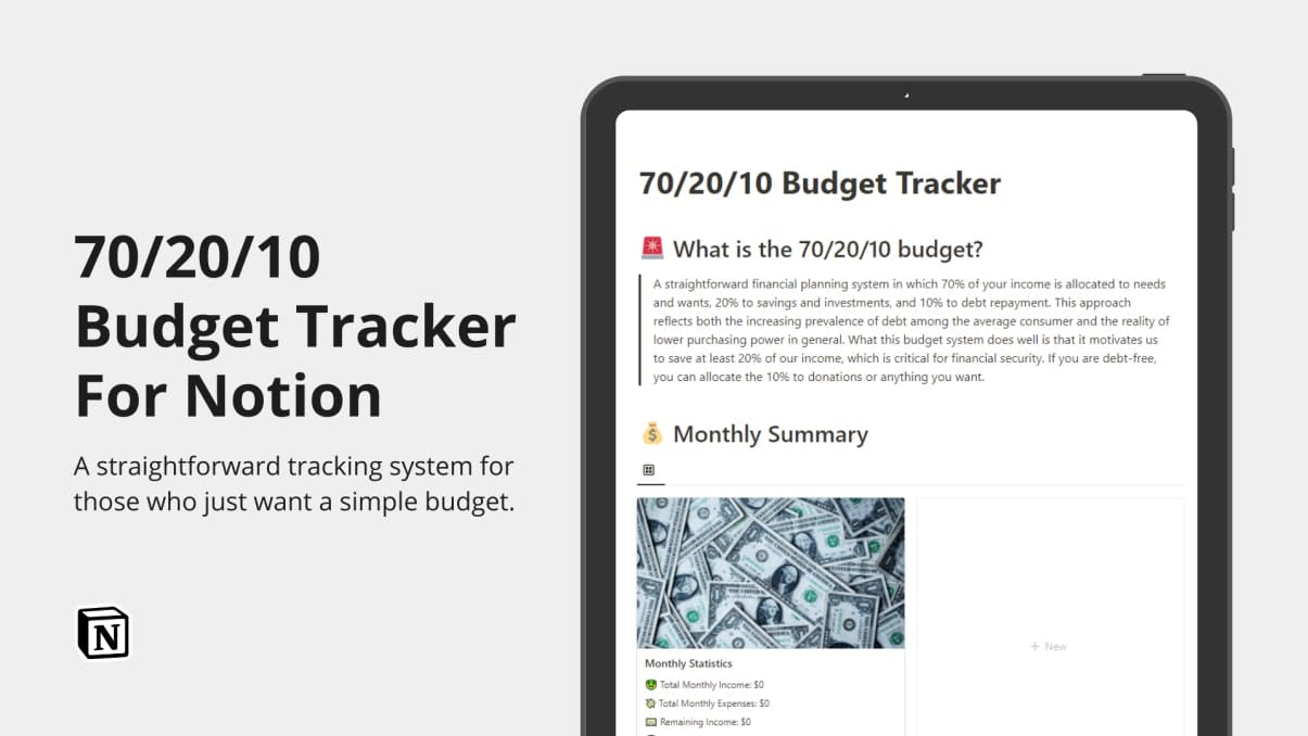 70/20/10 Budget Tracker | Prototion | Get Notion Template
