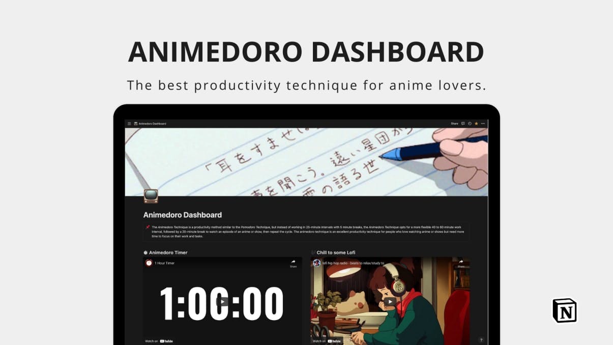 Animedoro Dashboard | Prototion | Get Notion Template