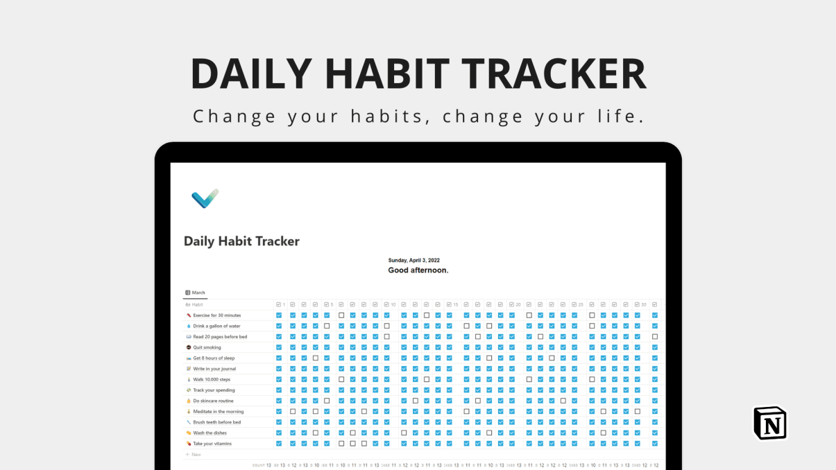 Daily Habit Tracker | Prototion | Get Notion Template