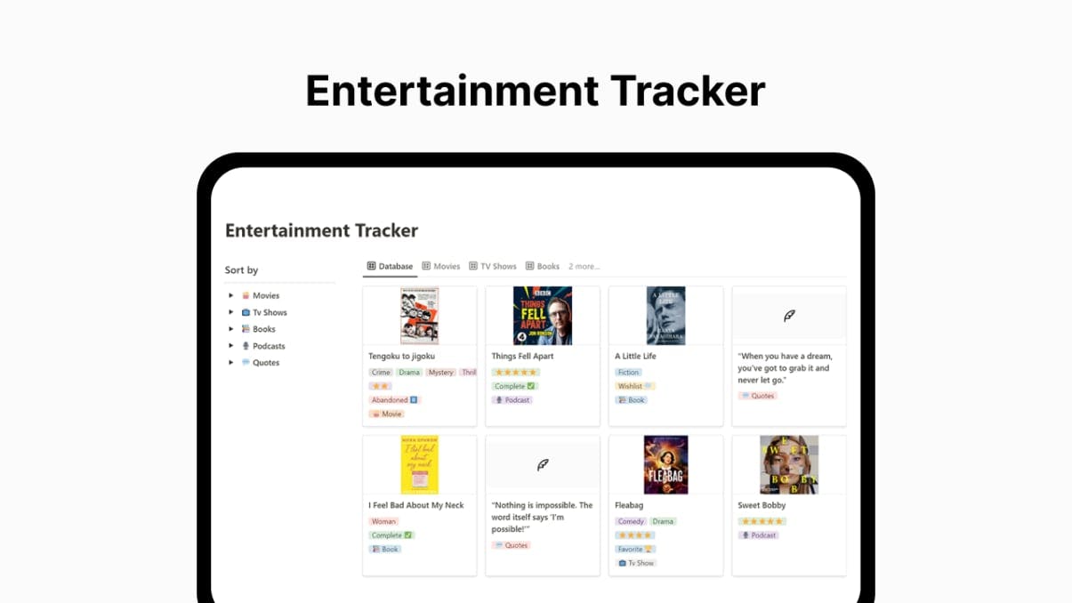 Entertainment Tracker | Prototion | Buy Notion Template