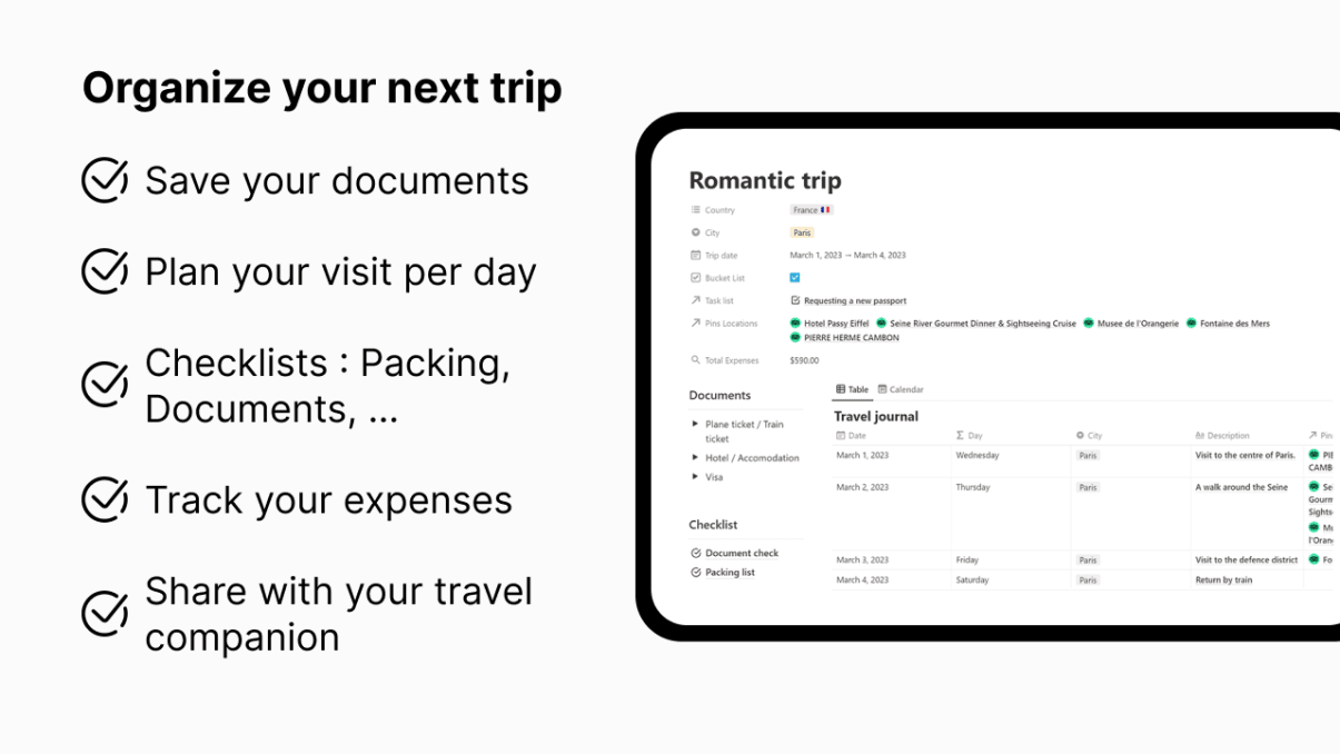 Trip Planner | Prototion | Buy Notion Template