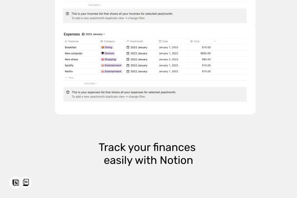 Notion Finances Tracker | Prototion | Buy Notion Template
