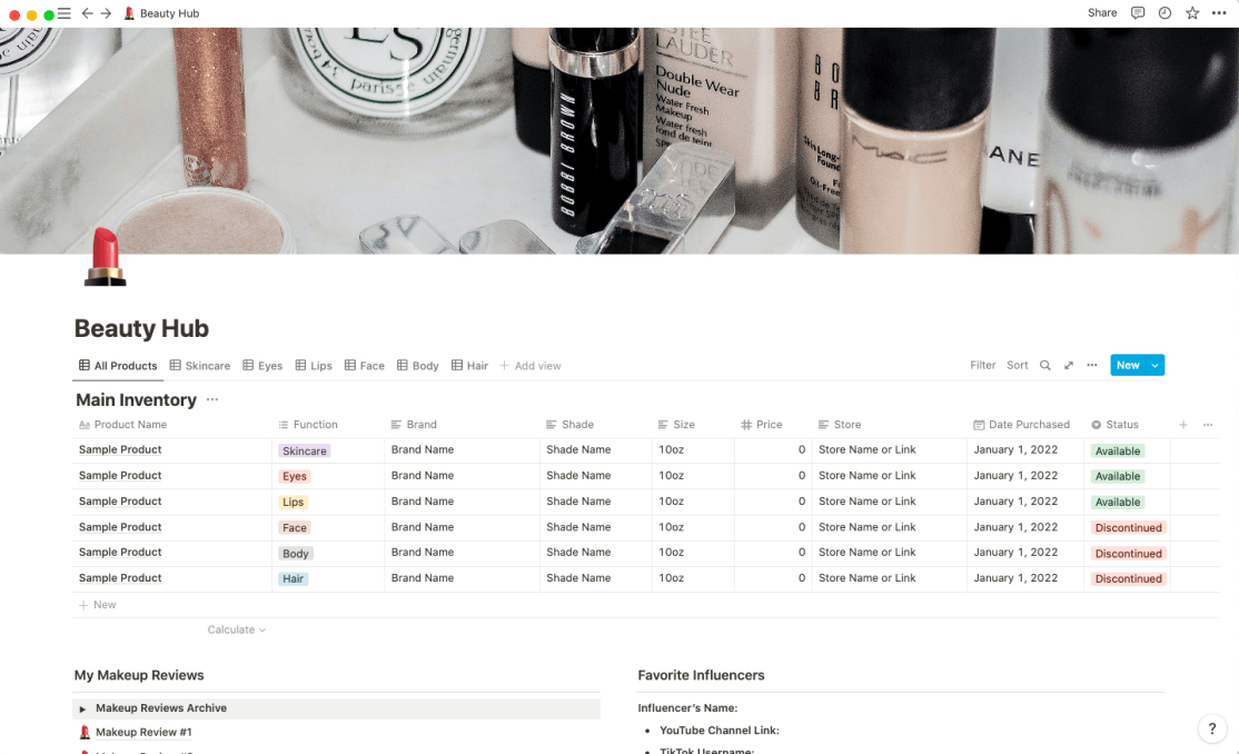 Beauty Hub | Prototion | Buy Notion Template