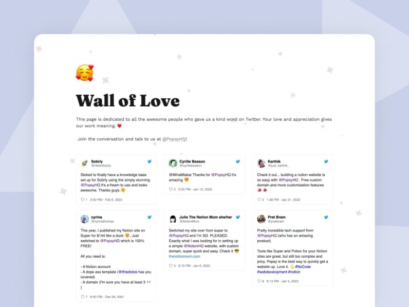 Website Template for Wall of Love