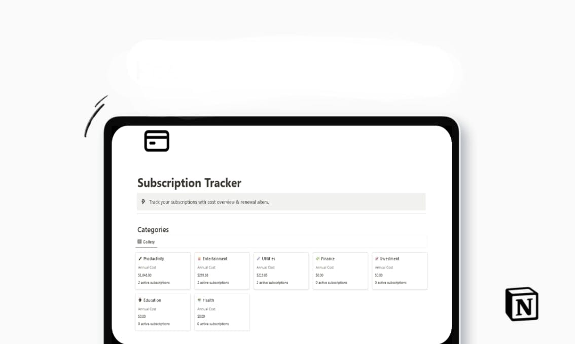 Subscription Tracker | Prototion | Buy Notion Template