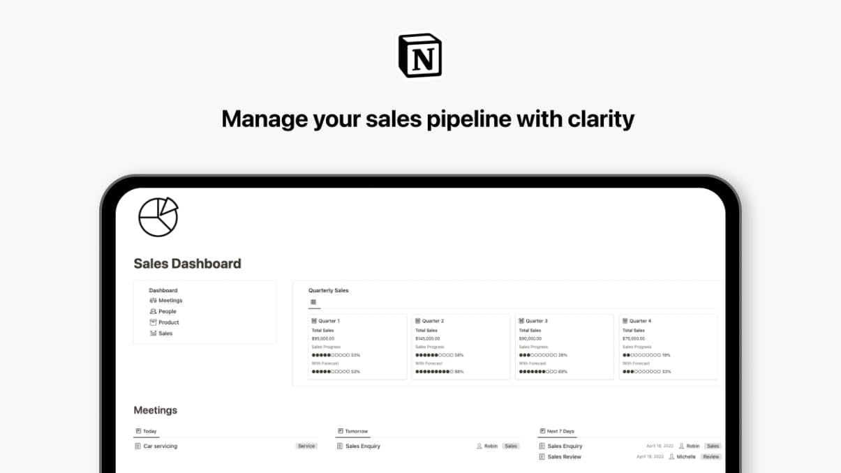 Notion Sales Dashboard | Prototion | Buy Notion Template