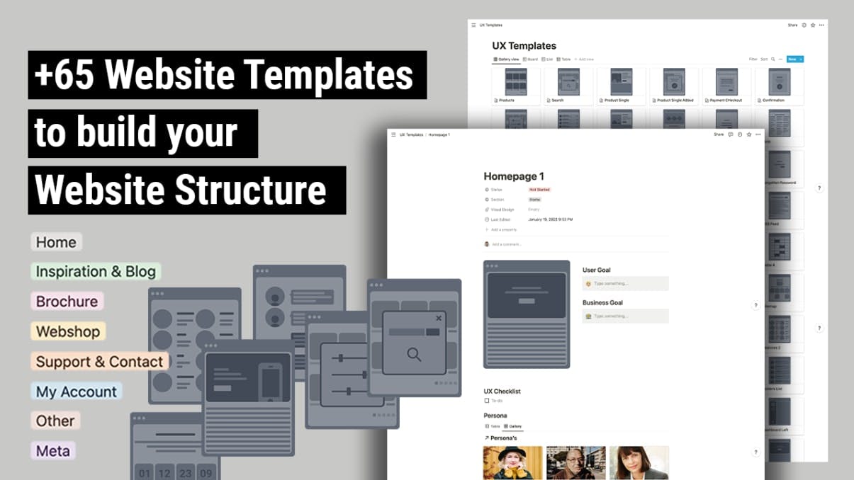 Notion Templates UX Webdesign Wireframe and Personas 