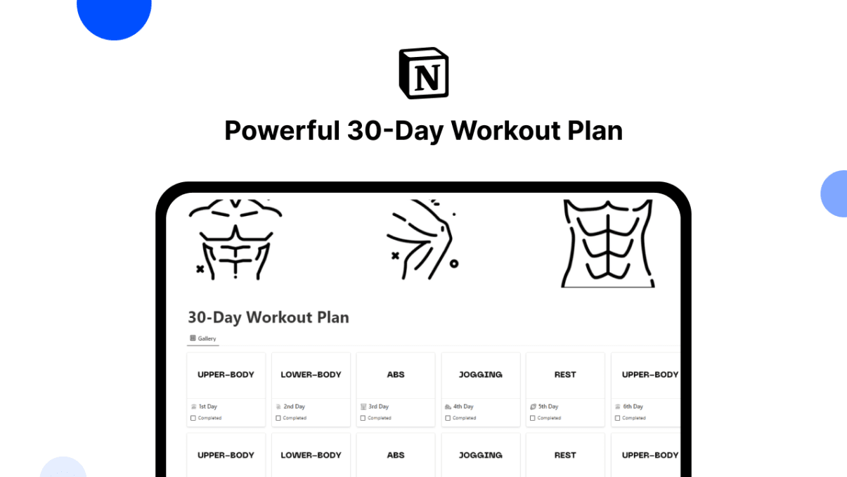 Powerful 30-Day Workout Plan | Prototion | Notion Template
