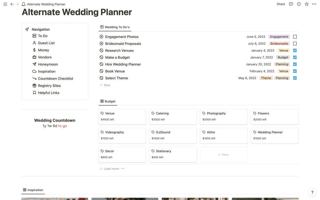 Alternate Wedding Planner | Prototion | Get Notion Template