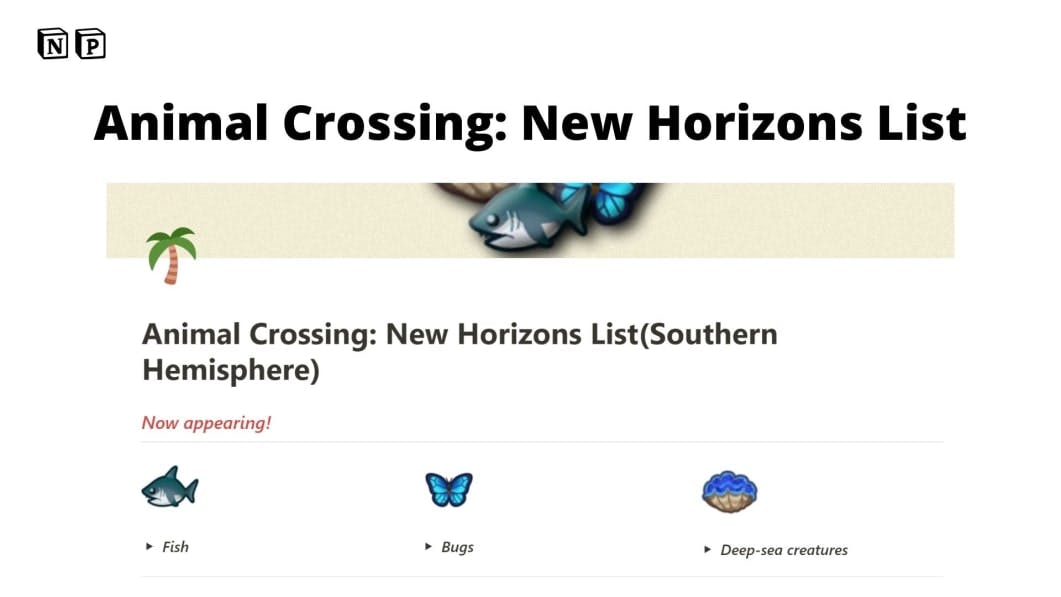 Animal Crossing New Horizons List Southern Hemisphere