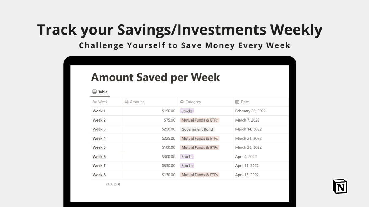 52 Weeks Investment Challenge | Prototion | NotionTemplate