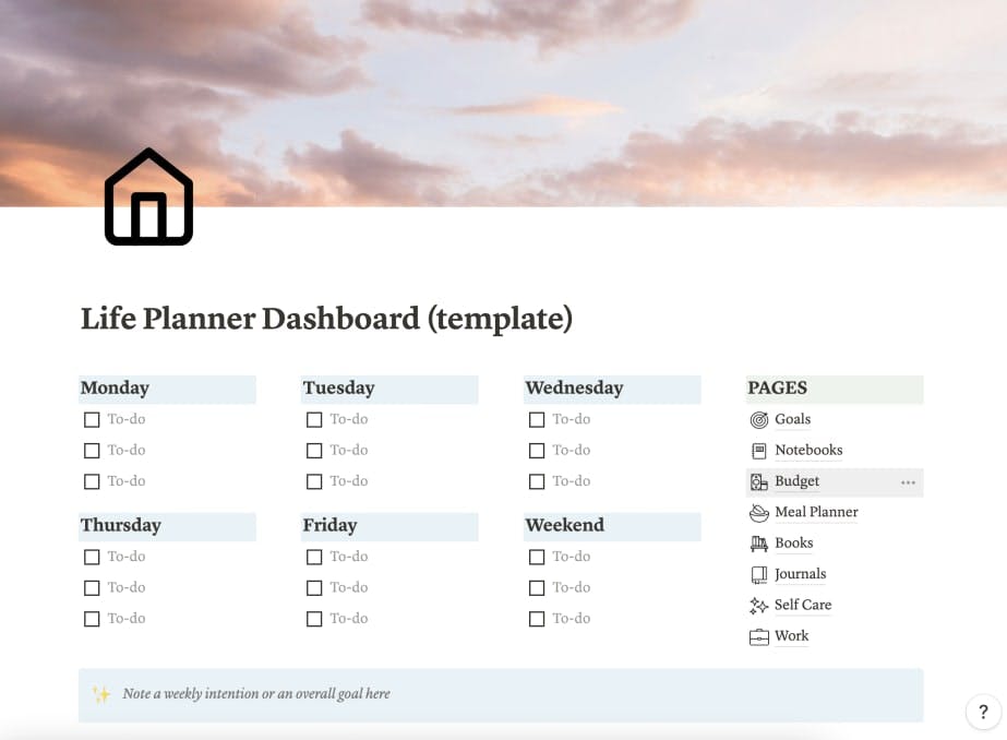Notion Template Life Planner Dashboard | Prototion