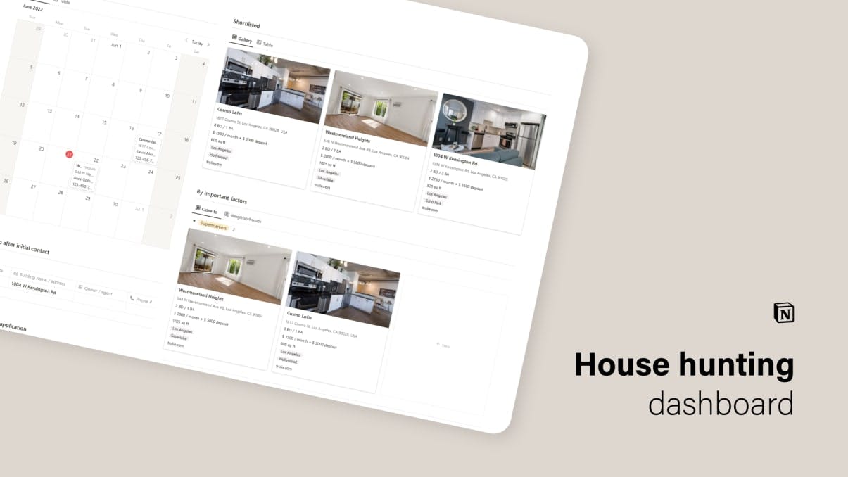 House Hunting Dashboard | Prototion | Get Notion Template