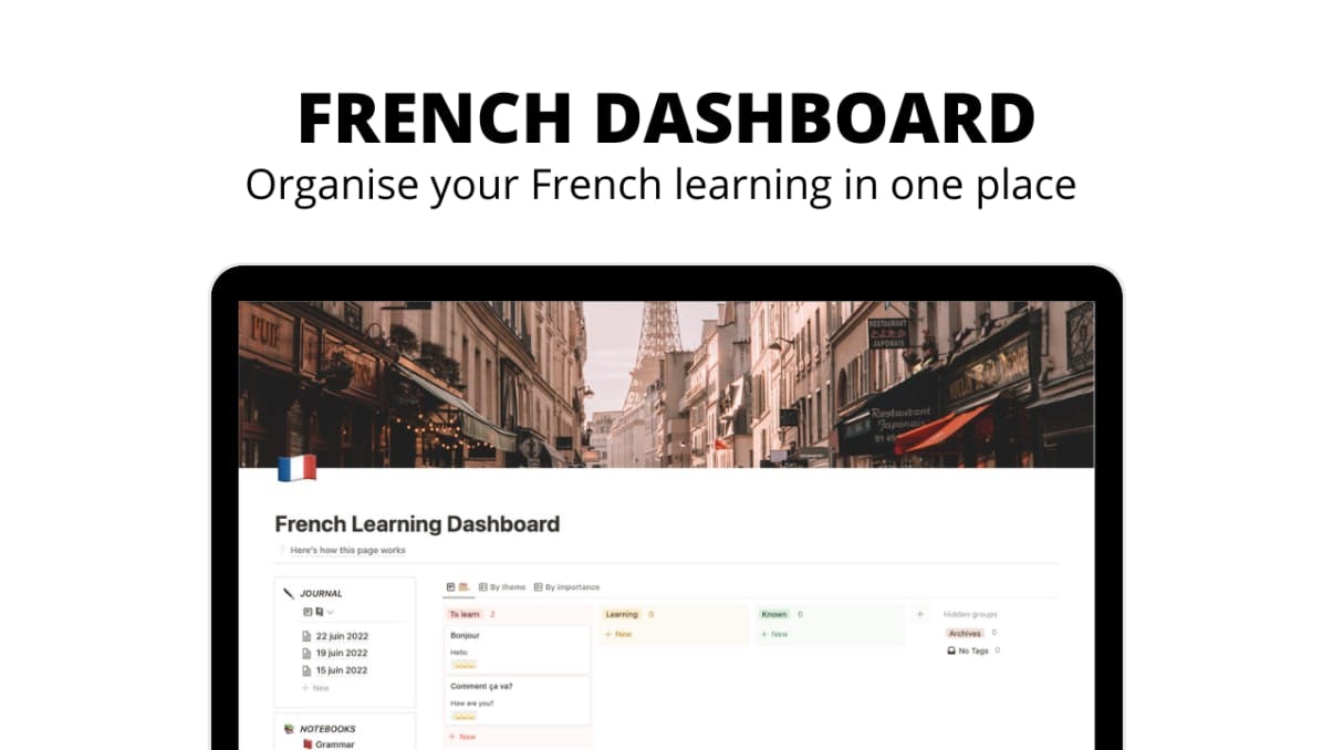 FRENCH DASHBOARD | Prototion | Buy Notion Template