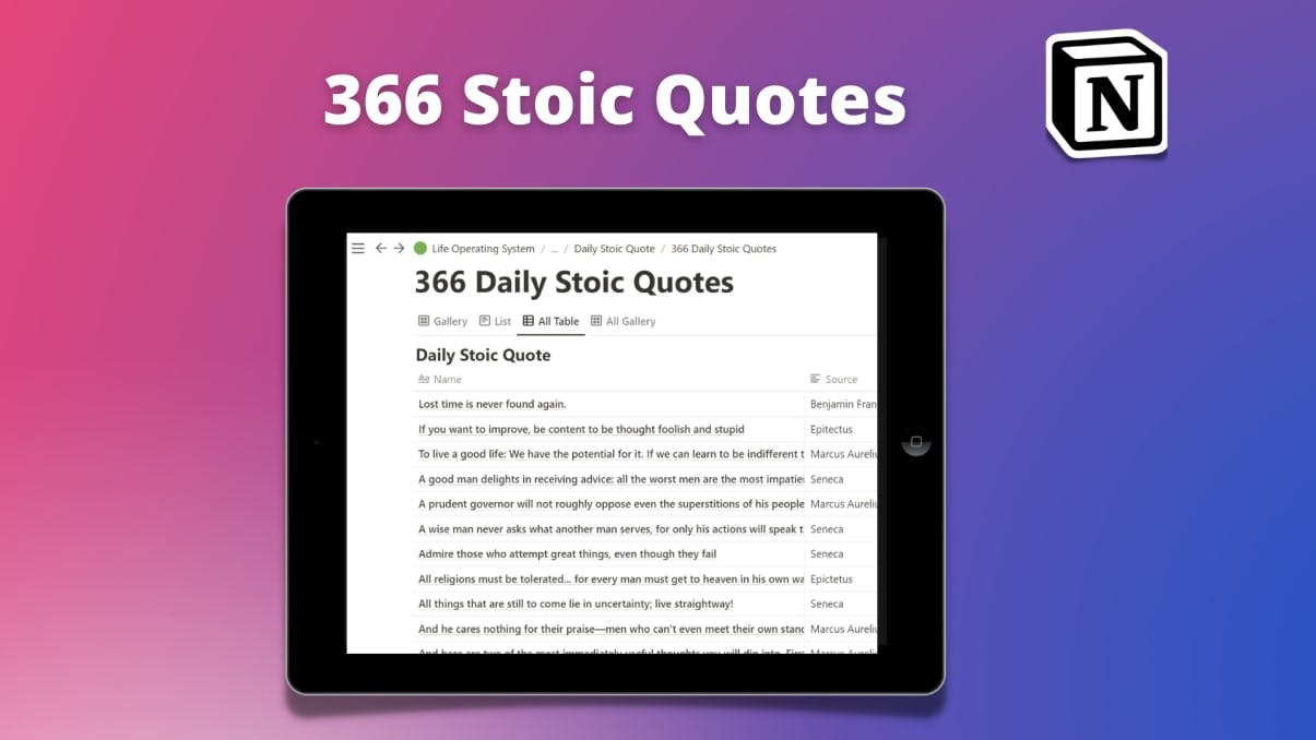 366 Stoic Quotes for Entrepreneurs | Notion Template
