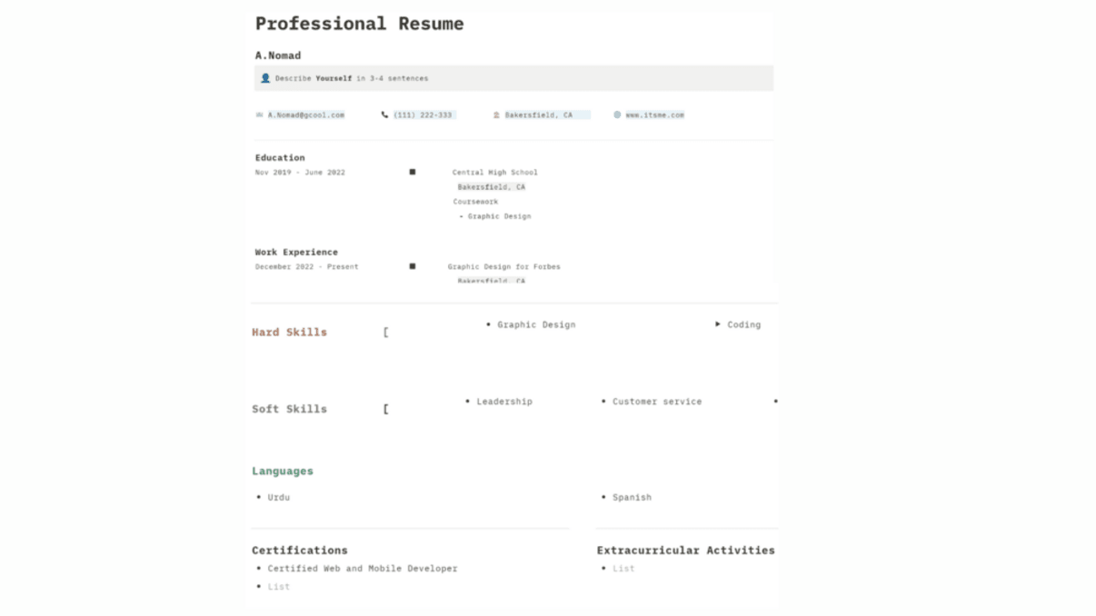 Professional Notion Resume Template | Prototion