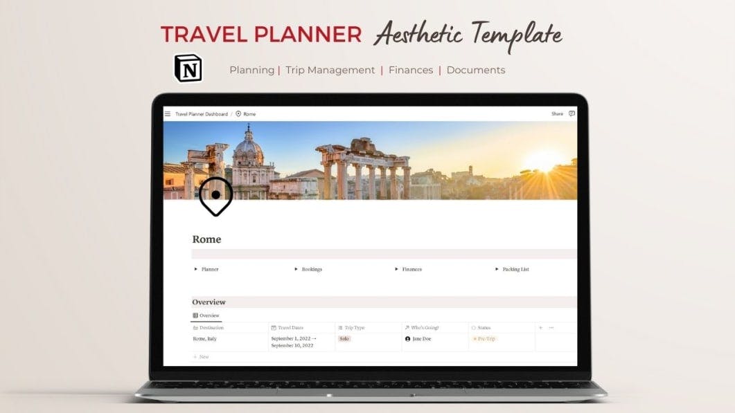 Aesthetic Notion Travel Planner Template