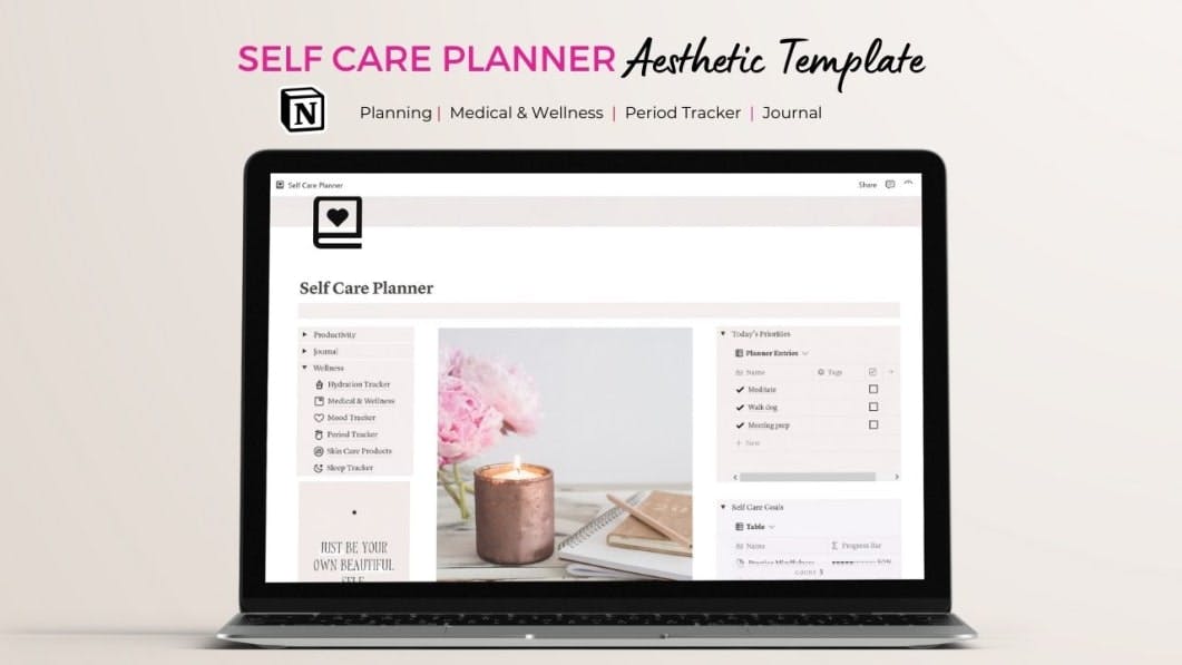 Aesthetic Notion Self Care Planner