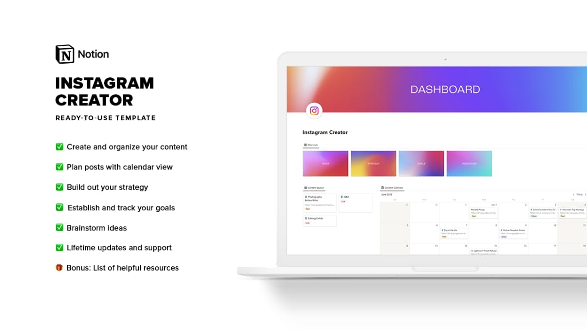 Instagram Creator | Ready-to-Use Notion Template | Prototion