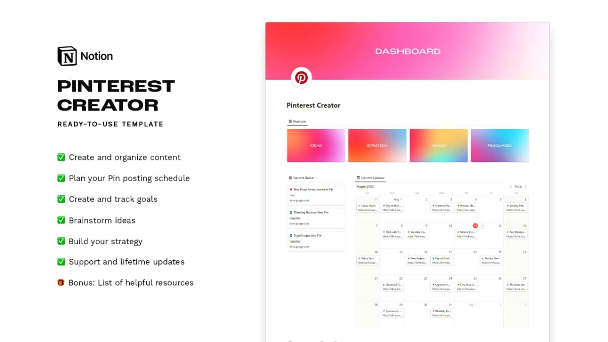 Pinterest Creator Dashboard | Prototion | Notion Template