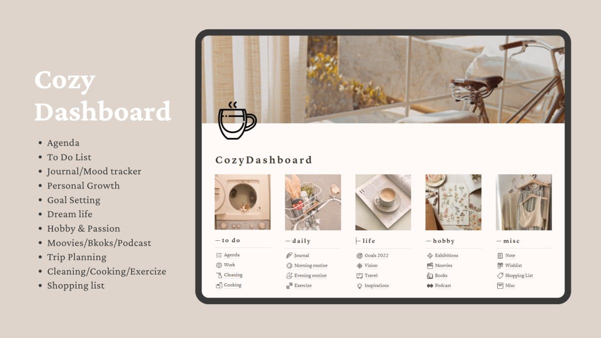 Cozy Dashboard | Prototion | Buy Notion Template