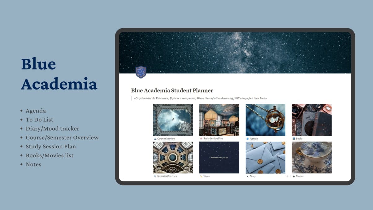 Blue Academia Student Planner | Prototion | Notion Template