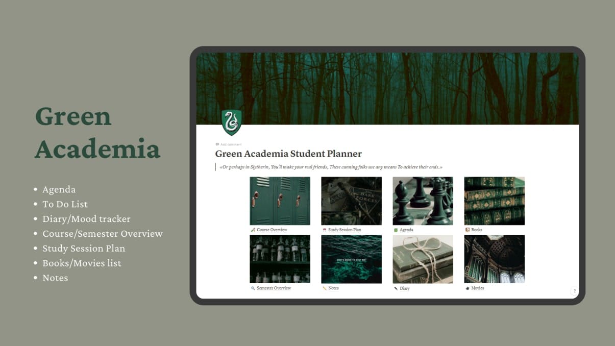 Green Academia Student Planner | Prototion | Notion Template