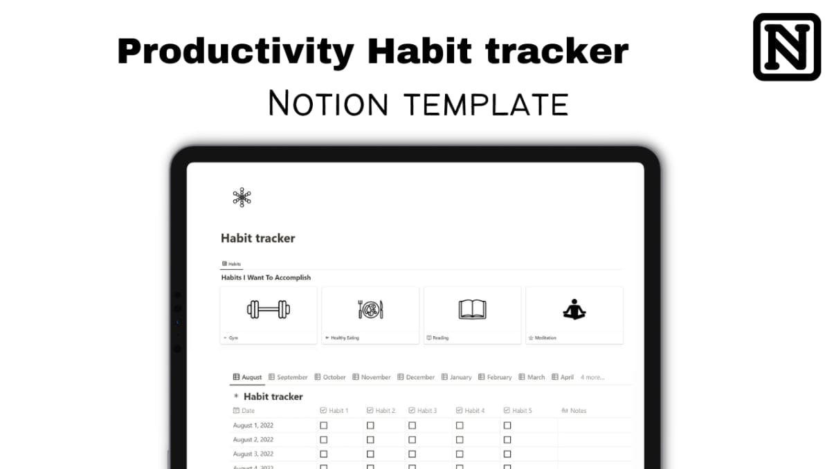 Habit tracker | Monthly Habit planner | Notion Template