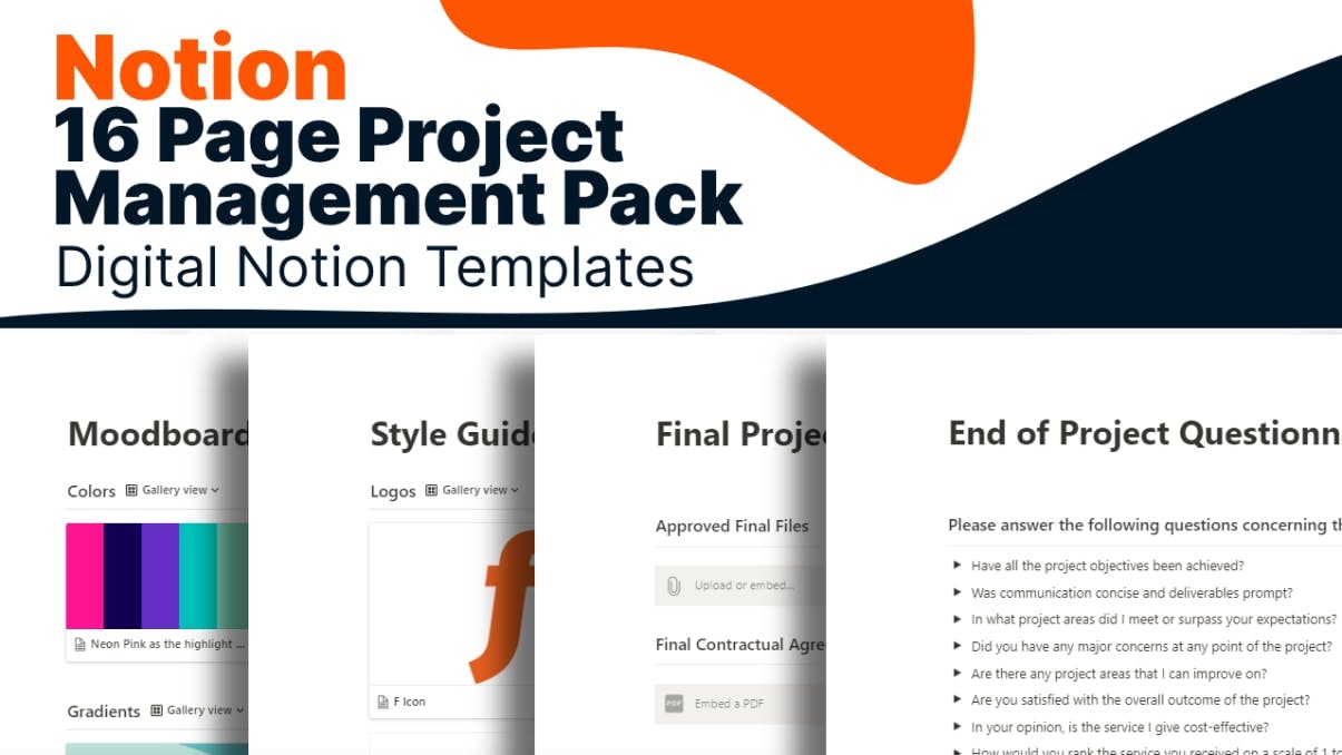 16 Page Project Management Pack | Notion Template