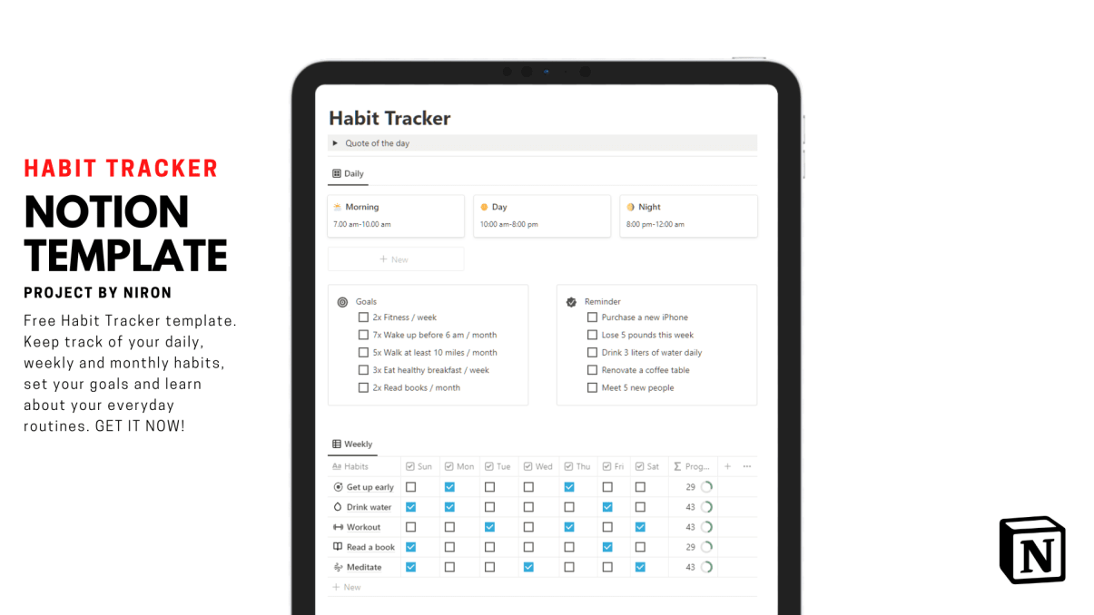 Notion Habit Tracker | Notion template | Prototion