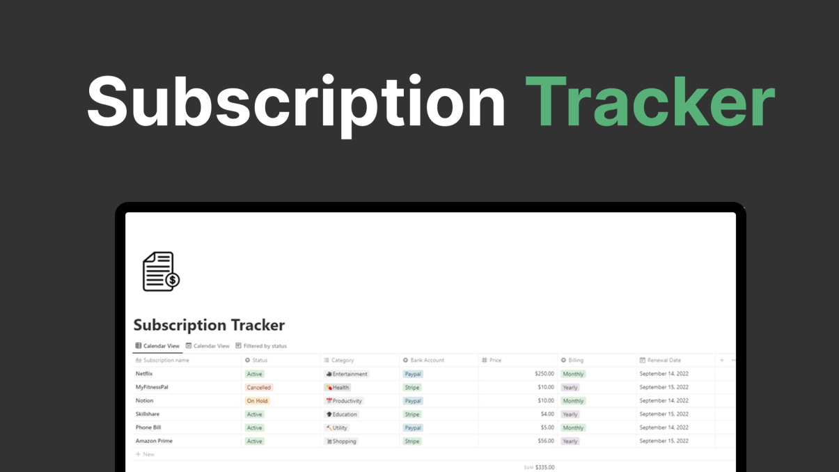 Subscription Tracker | Prototion | Buy Notion Template 