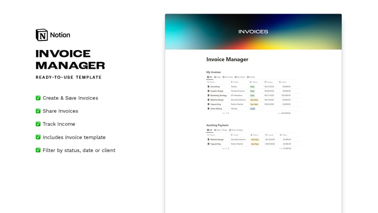 Invoice Manager | Prototion | Get Notion Template