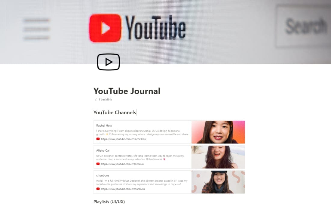 YouTube Journal | Get Notion Template